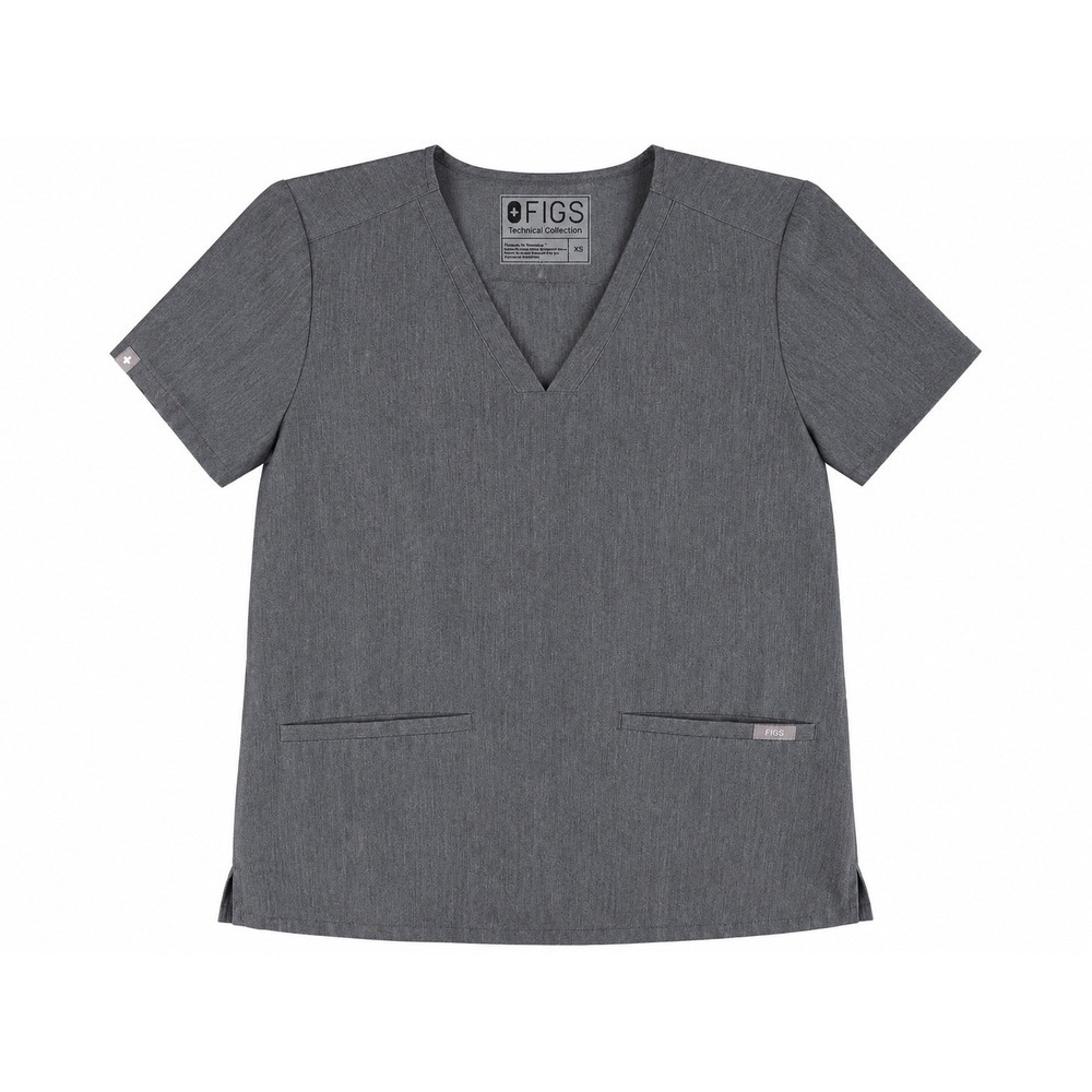 FIGS Technical Collection Scrub Top XS Gray 2 Pocket V-Neck Medical Uniform